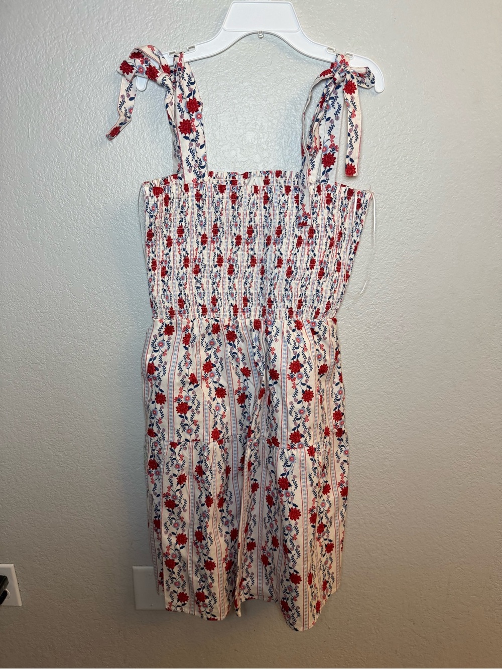 Joie Floral Smocked Tie-Strap Tiered Midi Sundress Red Blue Size S Cottagecore